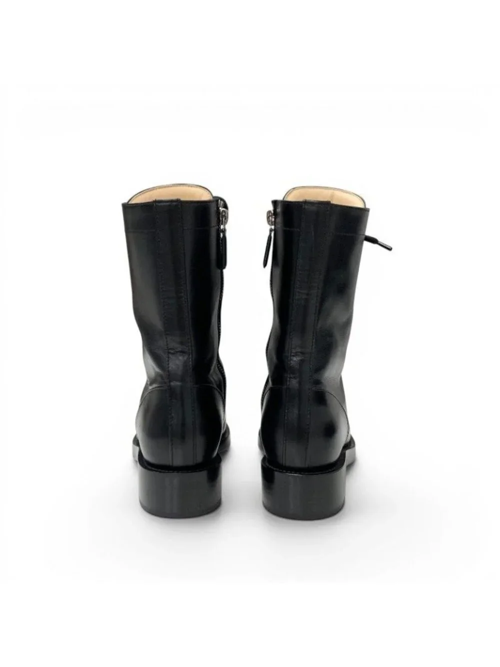 Chanel Boots Short Shoes Leather Black Silver CC Logo Lace